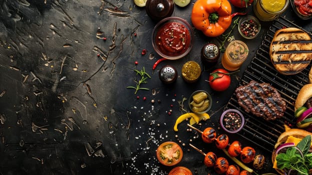 A variety of cuisine is displayed on the table, showcasing different recipes and ingredients. Food is not only a dish but also an art form and a fashion accessory at events AIG50