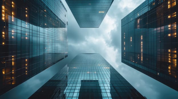 Tall buildings against cloudy sky. A symmetrical masterpiece. AIG41