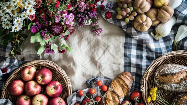 A variety of plantbased foods such as fruits and leafy vegetables are displayed on the table, perfect for creating delicious and healthy recipes with natural ingredients AIG50