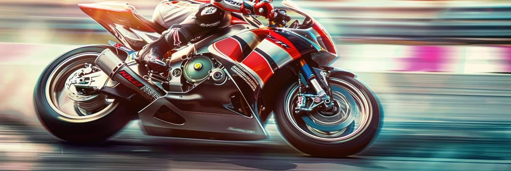 Super motorbike racing on the circuit track while driving at high speed and accelerating at full power AIG44