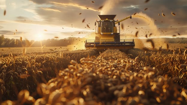 A combine harvester is harvesting a field of wheat. AIG51A.