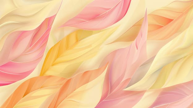 A seamless pattern of overlapping transparent pink and yellow leaves on a pale yellow background. AIG51A.