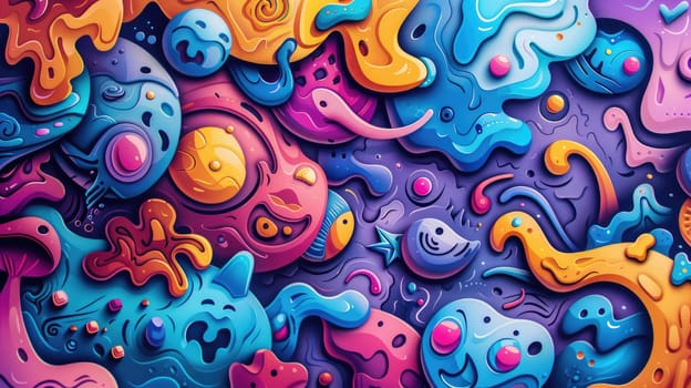 A vibrant and colorful abstract painting with a variety of shapes and patterns. AIG51A.