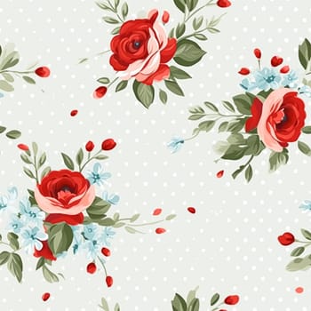 Seamless pattern, tileable floral country holiday print with roses, dots and flowers for wallpaper, wrapping paper, scrapbook, fabric and polka dot roses product design idea