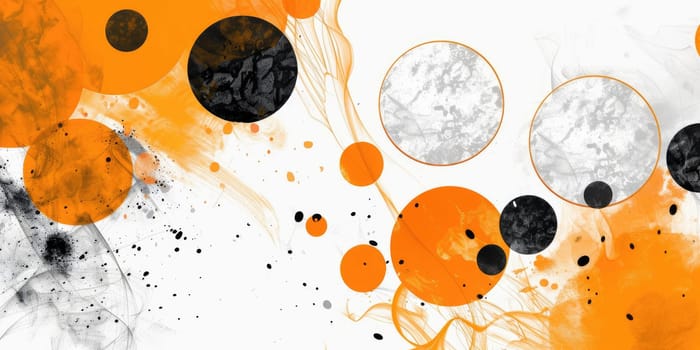 Abstract painting with orange and black circles. AIG51A.