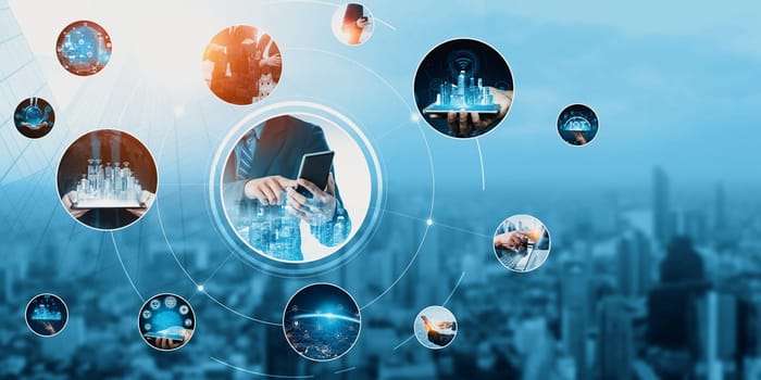 Communication technology , smart connection IOT and people network technology concept. People using connective device to connect to the secured internet network and cloud computing server kudos