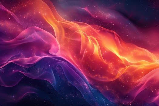 An ethereal landscape of flowing pink, purple, and orange stardust and glowing embers against a backdrop of inky black space. AIG51A.
