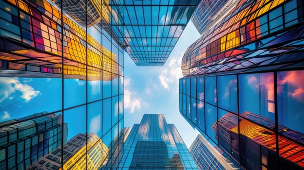 Enjoy the mesmerizing view of azure skies against a row of magnificent skyscrapers, a sight that showcases the beauty of architectural art in the real estate world. AIG41