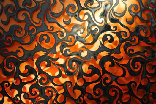 intricate metal filigree swirls painted in orange and black AIG51A.
