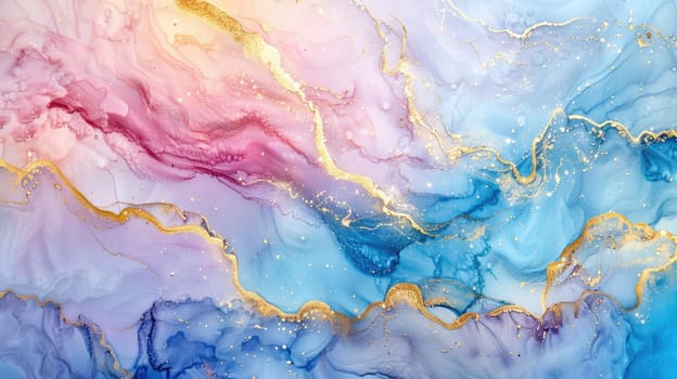 Colorful abstract painting with pink, blue and gold colors. AIG51A.