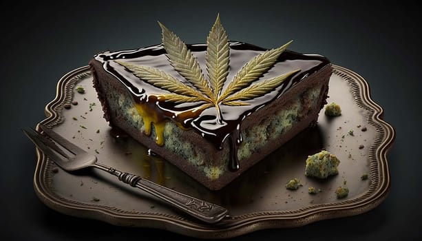 brownie cake with cannabis weed. Generative AI,