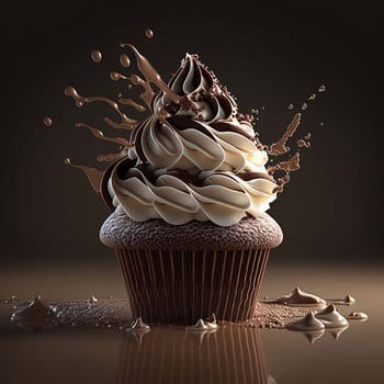 Chocolate cupcake on a dark background. Generative AI,