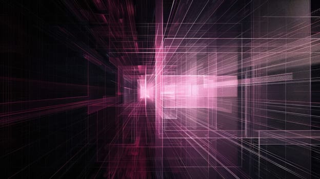 A glowing pink and purple grid of lines and boxes against a black background. AIG51A.