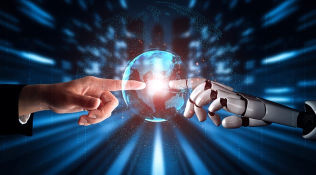 MLP 3D rendering artificial intelligence AI research of robot and cyborg development for future of people living. Digital data mining and machine learning technology design for computer brain.