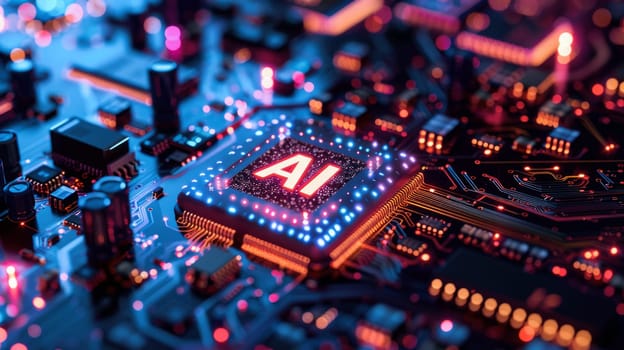 Artificial Intelligence and AI technology concept processor chip or mother board background LLMs
