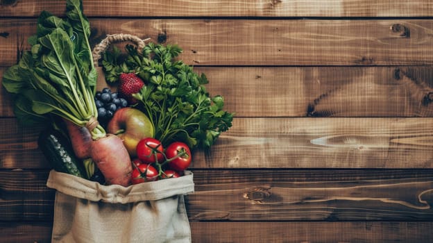 A bag of leaf vegetables, a natural food ingredient full of nutrients, is placed on a rectangular wooden table in preparation for a healthy recipe AIG50