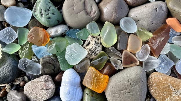 The ground is covered with a variety of natural materials such as light amber gemstones, azure aqua stones, and electric blue rocks. Each one is a unique piece of art in closeup detail AIG50