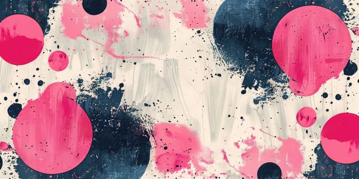 Pink and blue abstract painting with large circles. AIG51A.