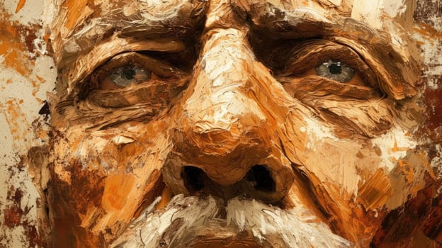 A portrait of creative realistic painting of old middle aged man with wrinkled face and was painted with brown brush. Represent emotional of upset, sorrow, unhappy. Modern impressionist art. AIG42.