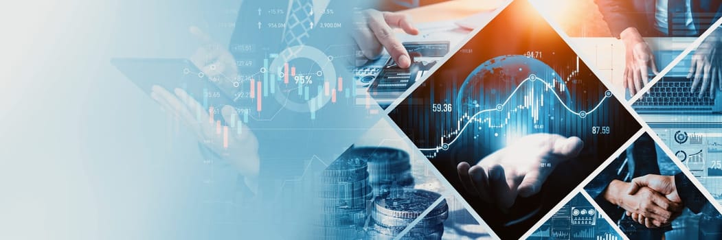 Futuristic business digital financial data technology concept for future big data analytic and business intelligence research for businessman analyst invest decisions making panoramic banner kudos