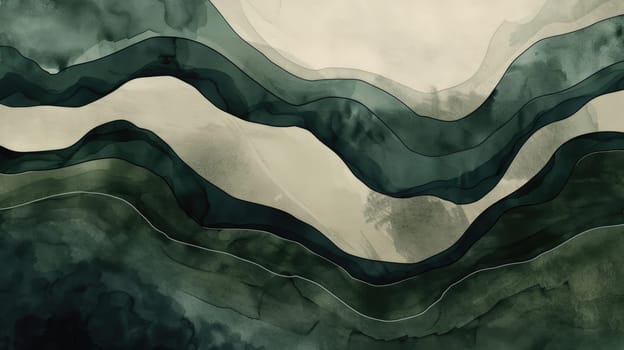 A painting of rolling hills in shades of green. AIG51A.