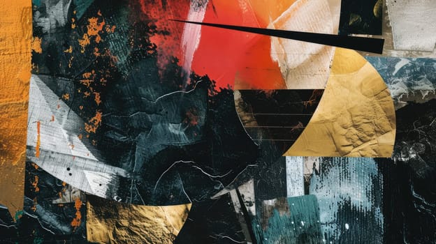 A colorful abstract piece. It is a collage of different shapes and colors. The colors are bright and vibrant, and the geometric shapes are overlapped with vibrant color. Abstract art concept. AIG42.