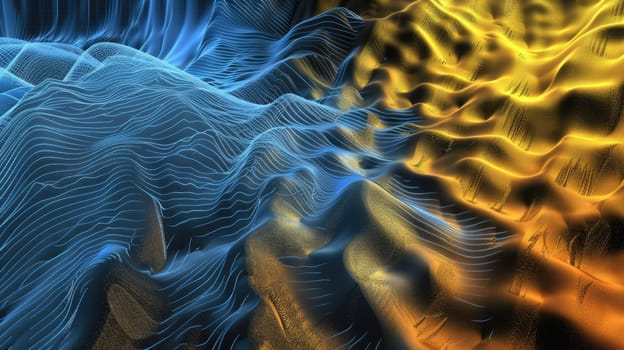 Blue and yellow glowing 3D landscape with smooth lines AIG51A.