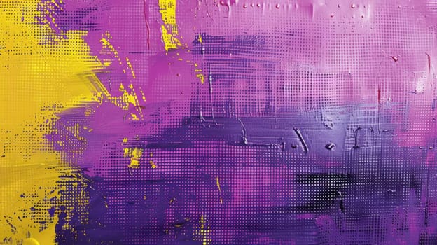 A purple and yellow abstract painting with a lot of texture. AIG51A.