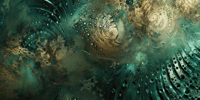 An artistic texture abstract background of green and gold painted on wall. Beautiful painting painted with oil colored or acrylic or watercolor in green and gold colors with canvas texture. AIG42.