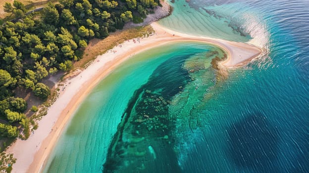 Capturing the mesmerizing patterns of waves crashing on a beach from an aerial view using macro photography, showcasing shades of electric blue against the sandy shore AIG50