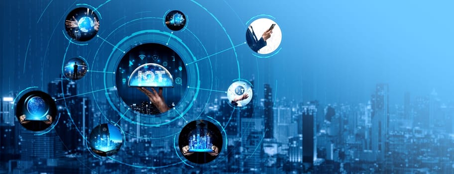 Communication technology , smart connection IOT and people network technology concept. People using connective device to connect to the secured internet network and cloud computing server vexel