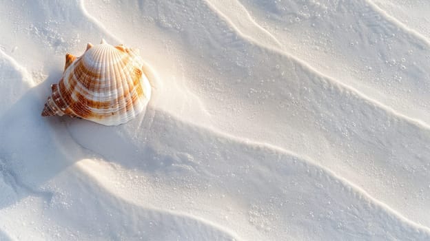An electric blue sea shell rests on the sandy beach, a natural material from molluscs. Fluid surrounds the invertebrate, like fish and snails in liquid AIG50