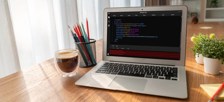 Software development programming on computer screen for modish application and program coding
