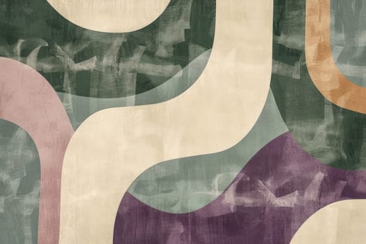 Abstract painting with geometric shapes in muted colors. AIG51A.