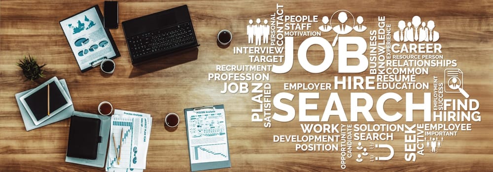 Human Resources Recruitment and People Networking Concept. Modern graphic interface showing professional employee hiring and headhunter seeking interview candidate for future manpower. uds