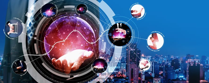 Communication technology , smart connection IOT and people network technology concept. People using connective device to connect to the secured internet network and cloud computing server vexel