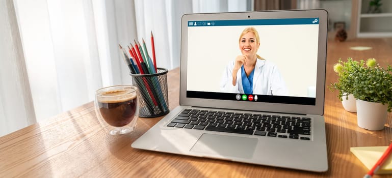 Doctor video call online by modish telemedicine software application for virtual meeting with patient