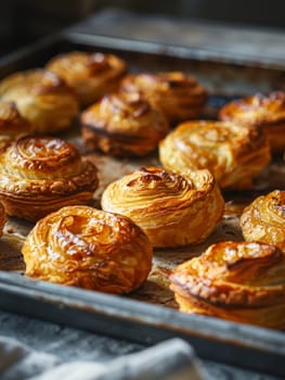 Maltesian pastizzi on a baking sheet, freshly baked with a ricotta or pea filling. A traditional and savory pastry from Malta