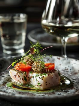 Icelandic hakarl on a small dish, served with shots of Brennivin. A unique and traditional Icelandic delicacy