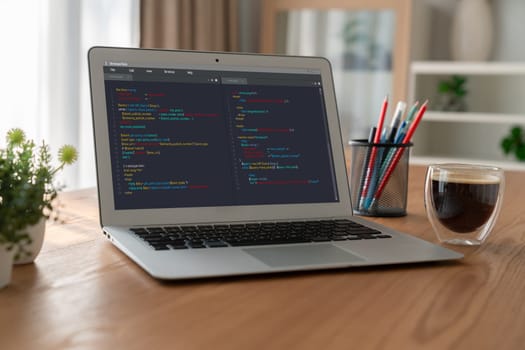 Software development programming on computer screen for modish application and program coding