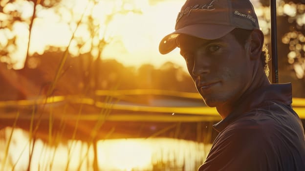 The picture of the professional golfer is playing the golf inside the grass green field, the golfer require skill like the mental focus, concentration, technique, strategy and physical fitness. AIG43.