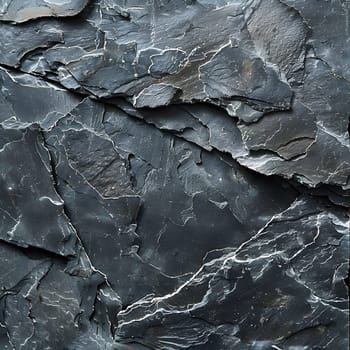 A closeup of a bedrock outcrop with a grey marble texture resembling wood grain patterns. This monochrome photography captures the natural beauty of the rock intrusion