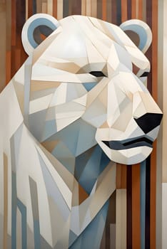 Abstract illustration: Lion head made of paper in the form of geometric shapes.