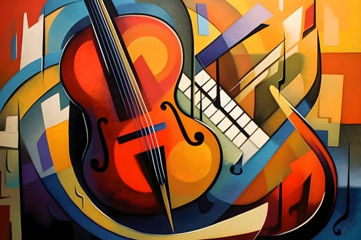Abstract illustration: violin and piano on a colorful abstract background. close-up