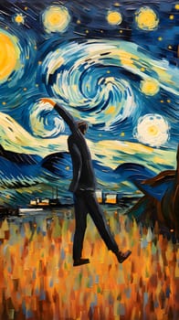 Abstract illustration: Illustration of a businessman standing in front of a night sky.