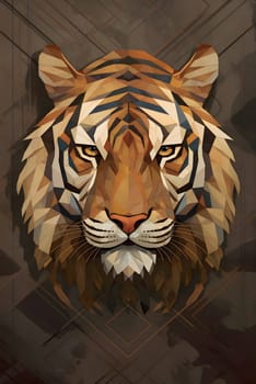 Abstract illustration: Tiger head in low poly style on abstract background. Vector illustration.