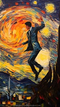 Abstract illustration: Original oil painting of a man in a business suit on canvas.