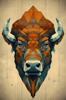 Abstract illustration: Bison head with polygonal geometric background. Vector illustration.