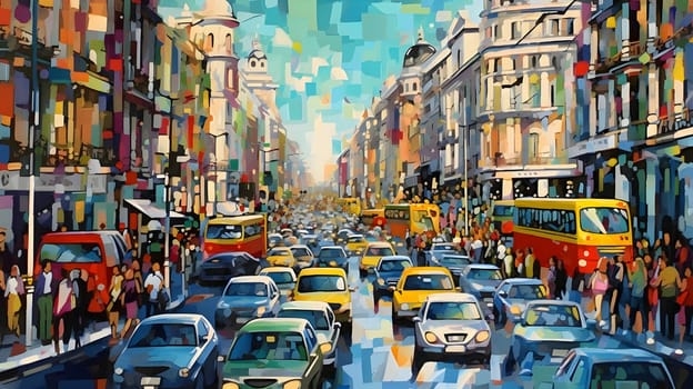 Abstract illustration: Busy traffic in Paris, France