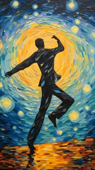 Abstract illustration: Man jumping on the sea. Illustration in oil painting style.